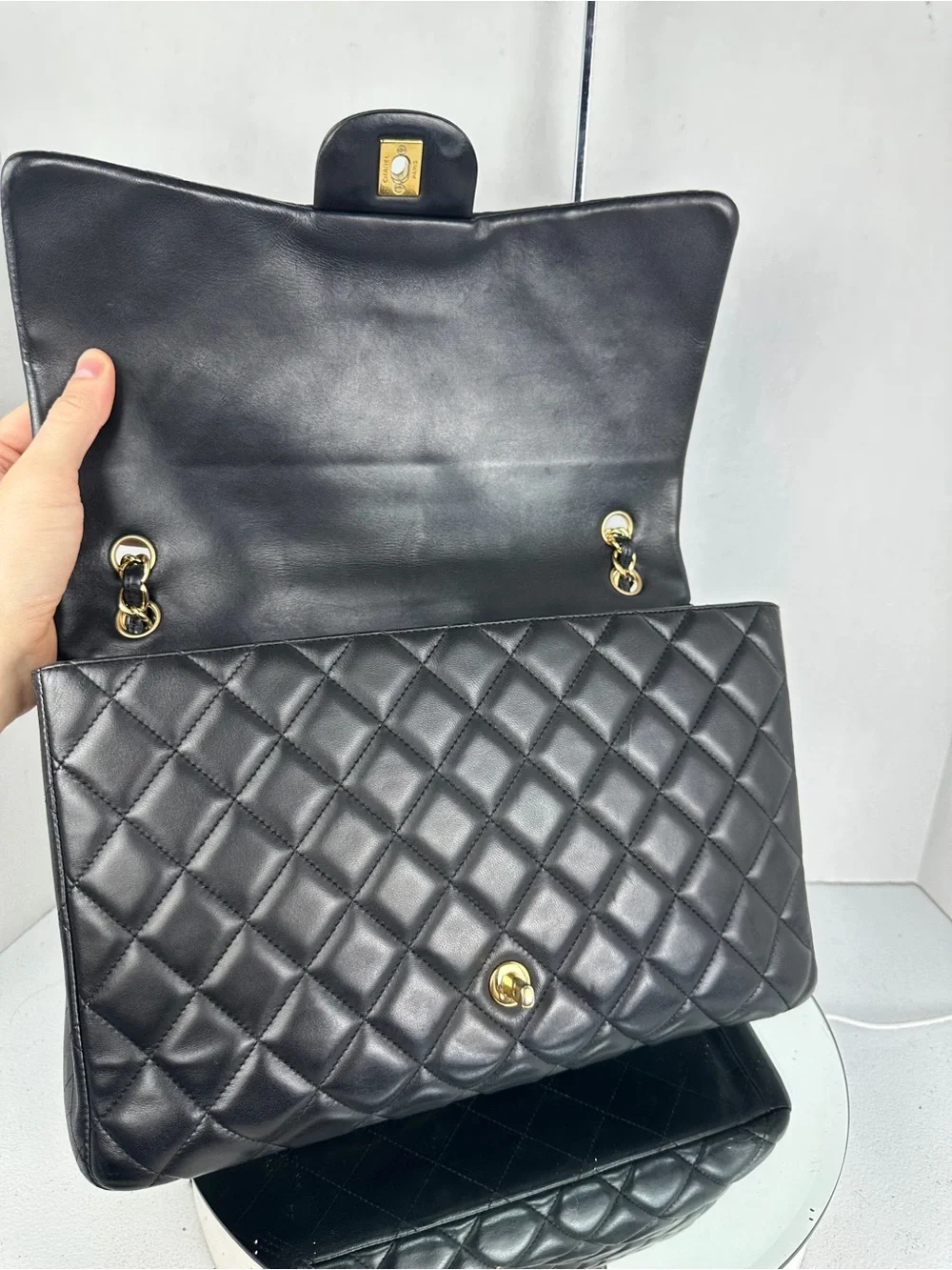 CHANEL CC MAXI JUMBO LAMBSKIN LEATHER FLAP BAG GHW